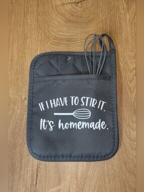 Handmade Gray Kitchen Potholder With Silicone Whisk